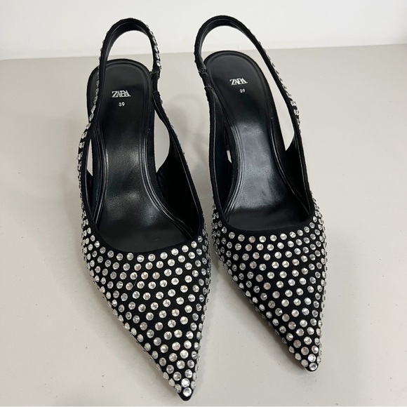 Zara High Heel Slingback Shoes with Rhinestones Size 8.5 - Picture 8 of 12